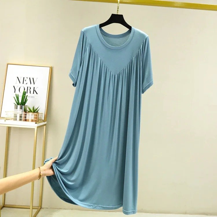 lusailstore - solid color super soft pleated pajamas dresses