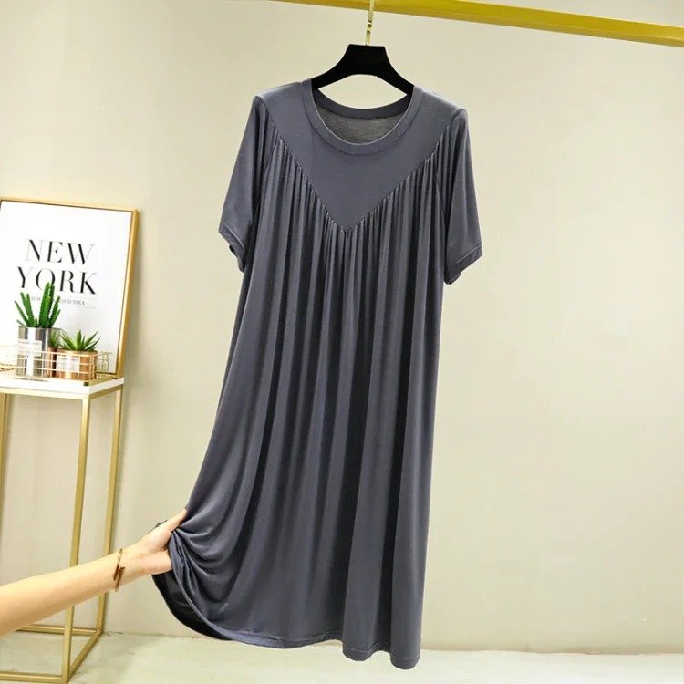 lusailstore - solid color super soft pleated pajamas dresses