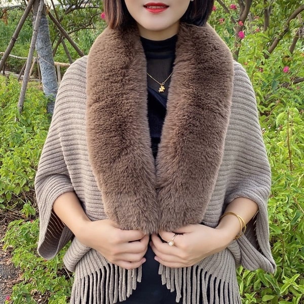 lusailstore - Winter knitted tassel fur collar shawl