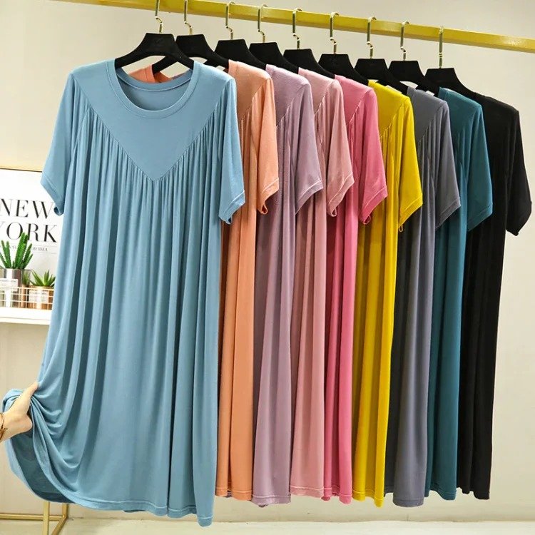 lusailstore - solid color super soft pleated pajamas dresses