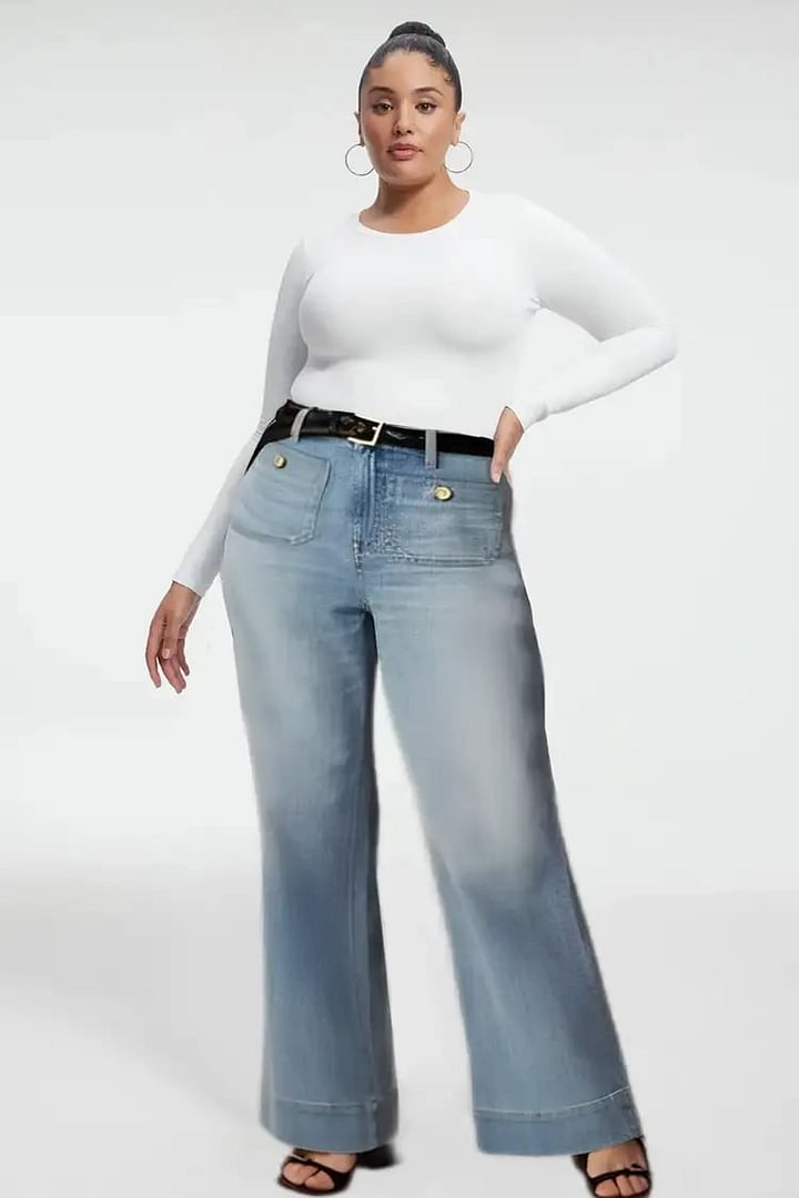 lusailstore - Wide-leg sailor jeans with tummy control