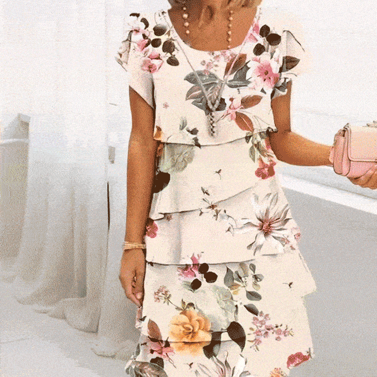 lusailstore - Multi-floral print layered dress