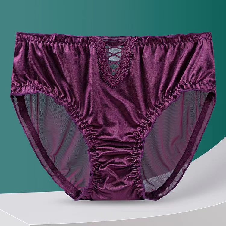 lusailstore - Women's Satin Ice Silk Seamless Lace Briefs