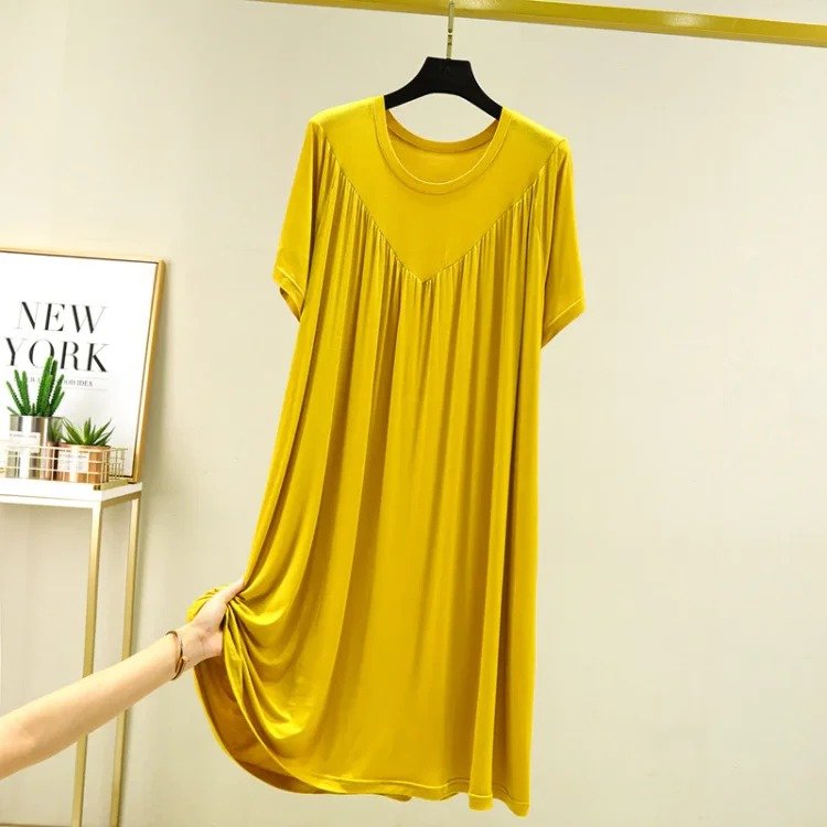 lusailstore - solid color super soft pleated pajamas dresses