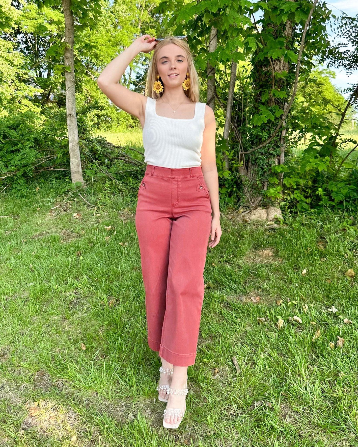 lusailstore-Tummy Control Twill Cropped Wide Leg Pant
