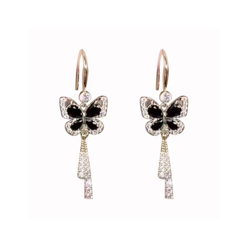 lusailstore-Crystal Butterfly Tassel Earrings