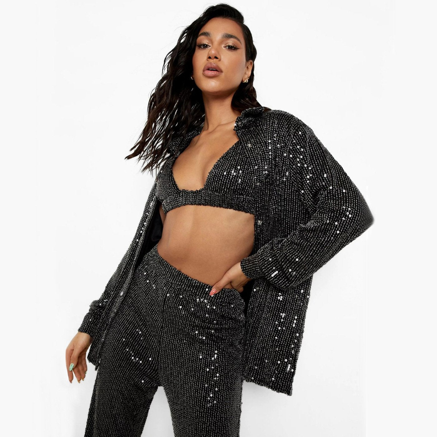 đHuge Sale 58% OFFđ„Sexy Sequin Lingerie Shirt + Pants 3-Piece Set