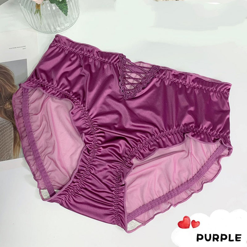 lusailstore - Women's Satin Ice Silk Seamless Lace Briefs