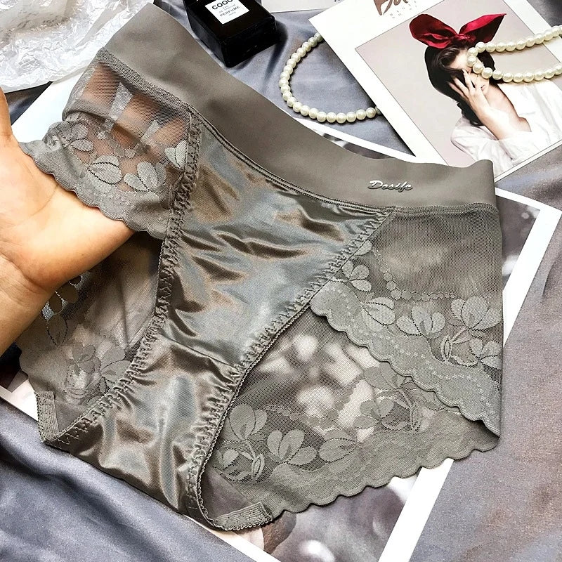 lusailstore - Women's High-end Satin Light Luxury Lace Breathable Mesh Cotton Briefs