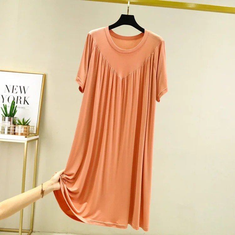 lusailstore - solid color super soft pleated pajamas dresses