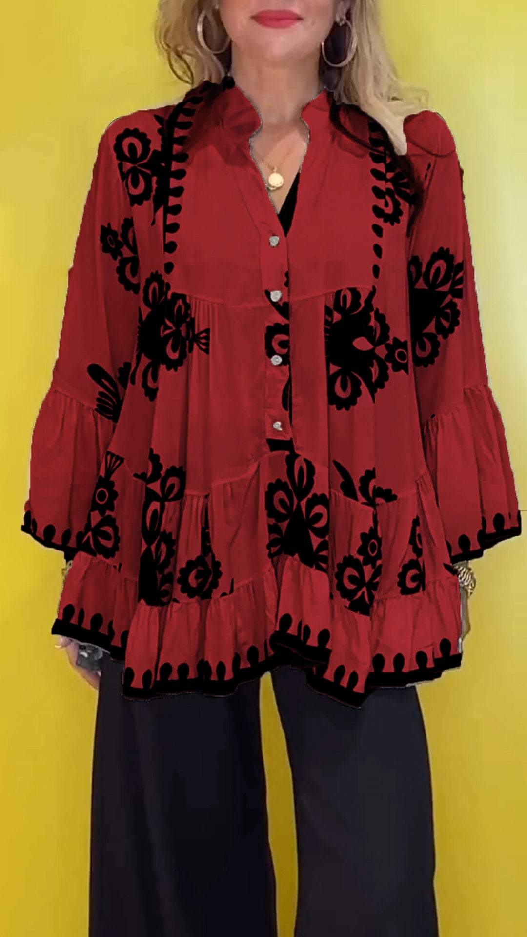 lusailstore - printed v neck top womens