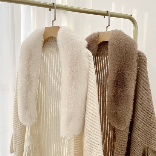 lusailstore - Winter knitted tassel fur collar shawl