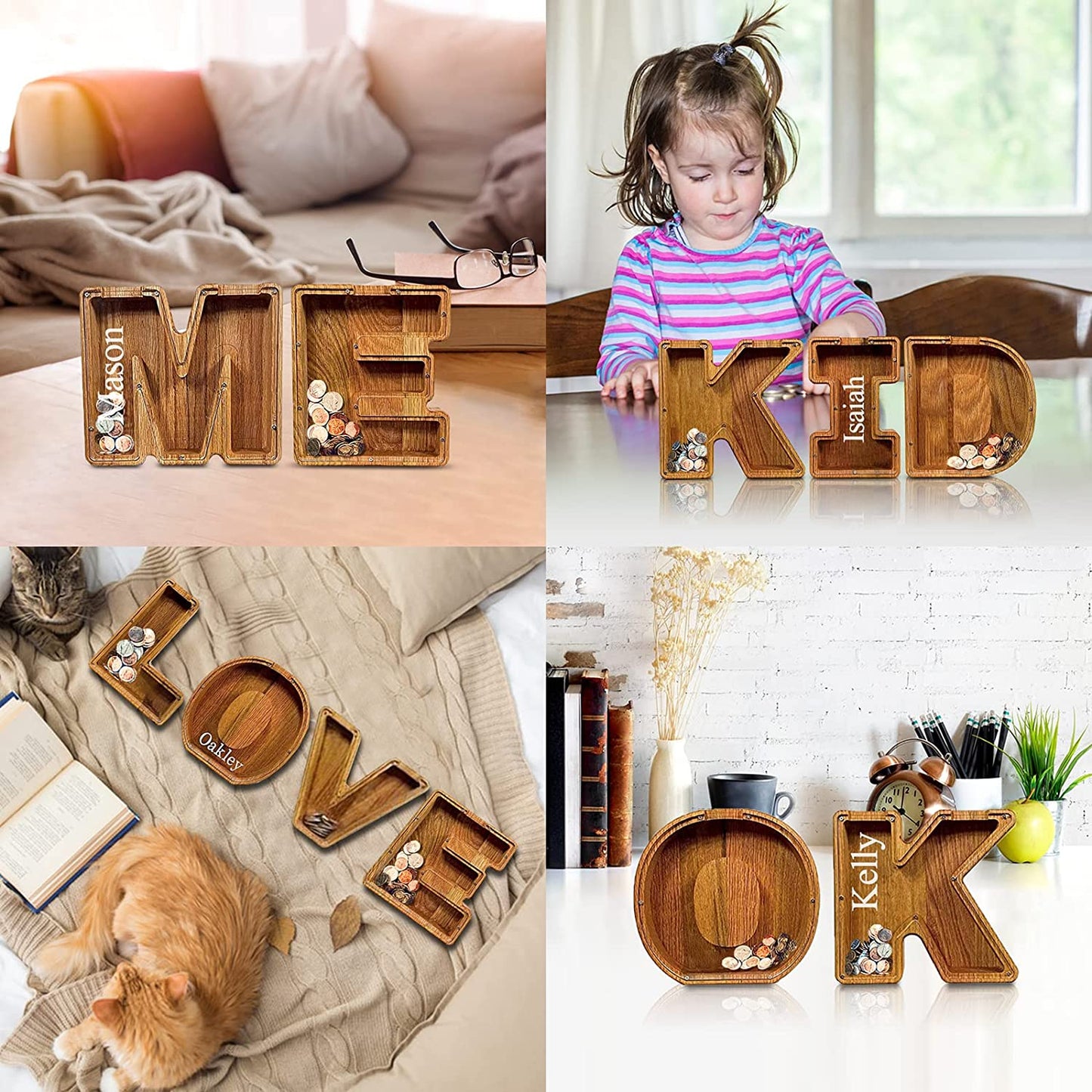 lusailstore - wooden letter piggy banks
