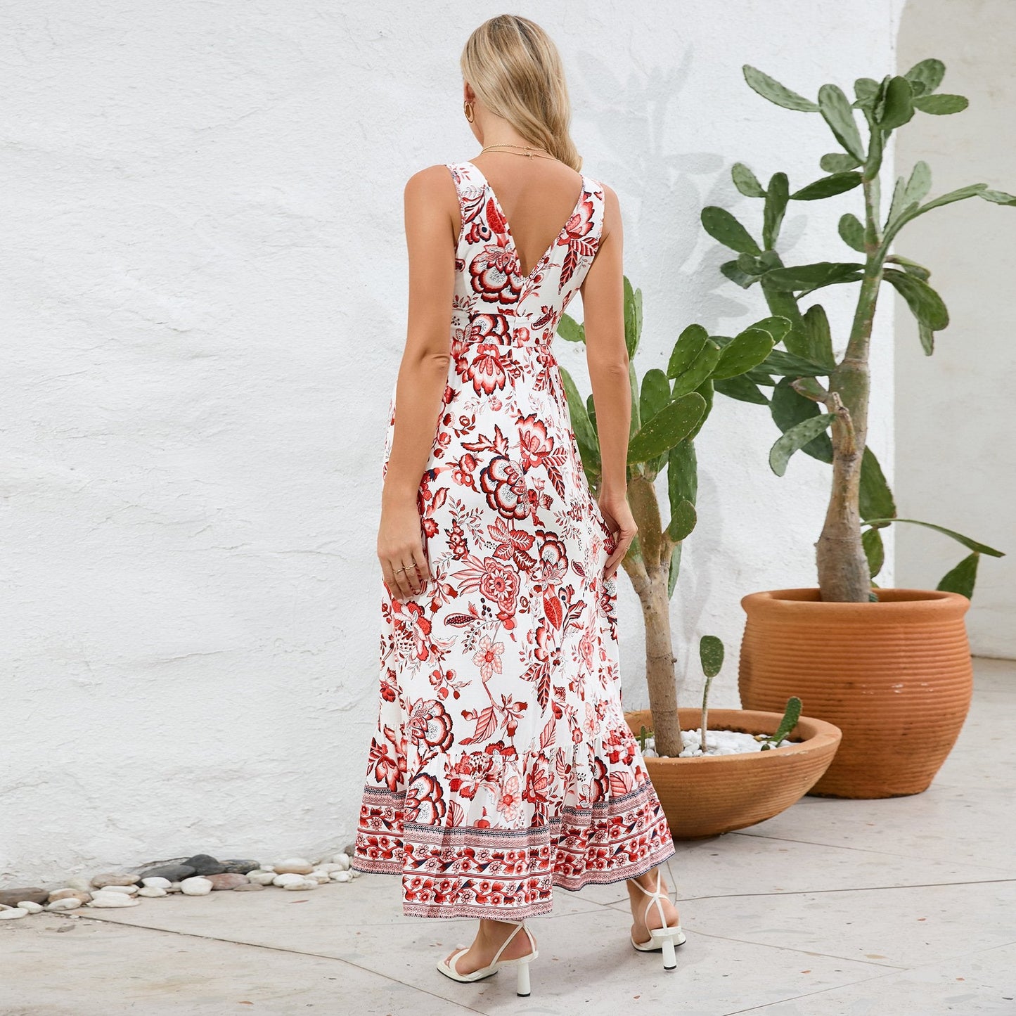 lusailstore - Vintage Floral Print Summer Maxi Dress