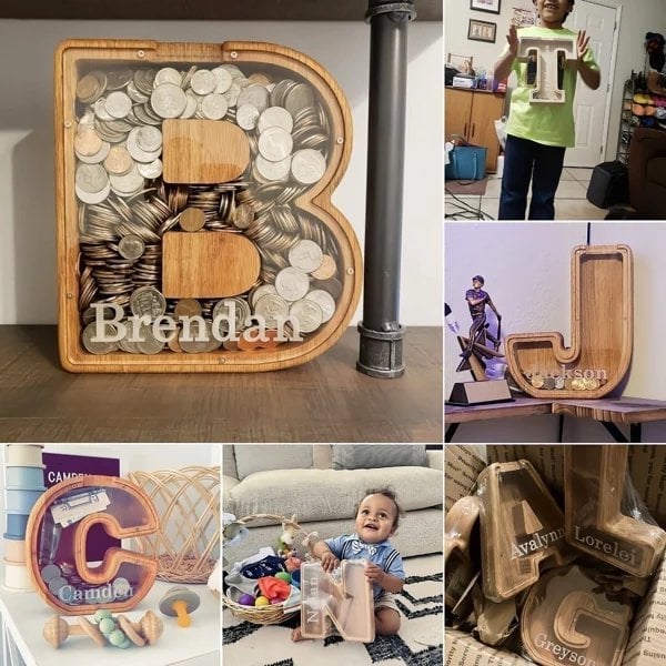 lusailstore - wooden letter piggy banks