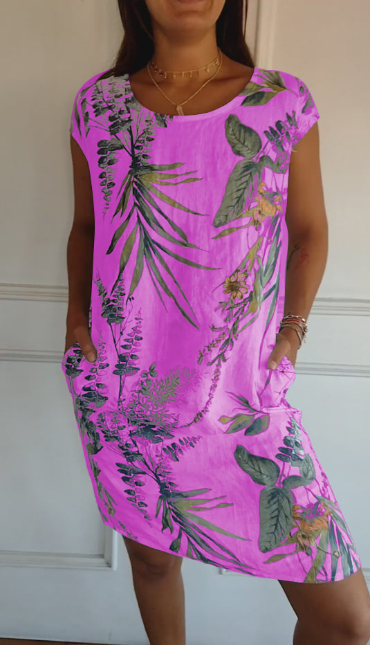 lusailstore - Women's Cotton & Linen Round Neck Printed Dress