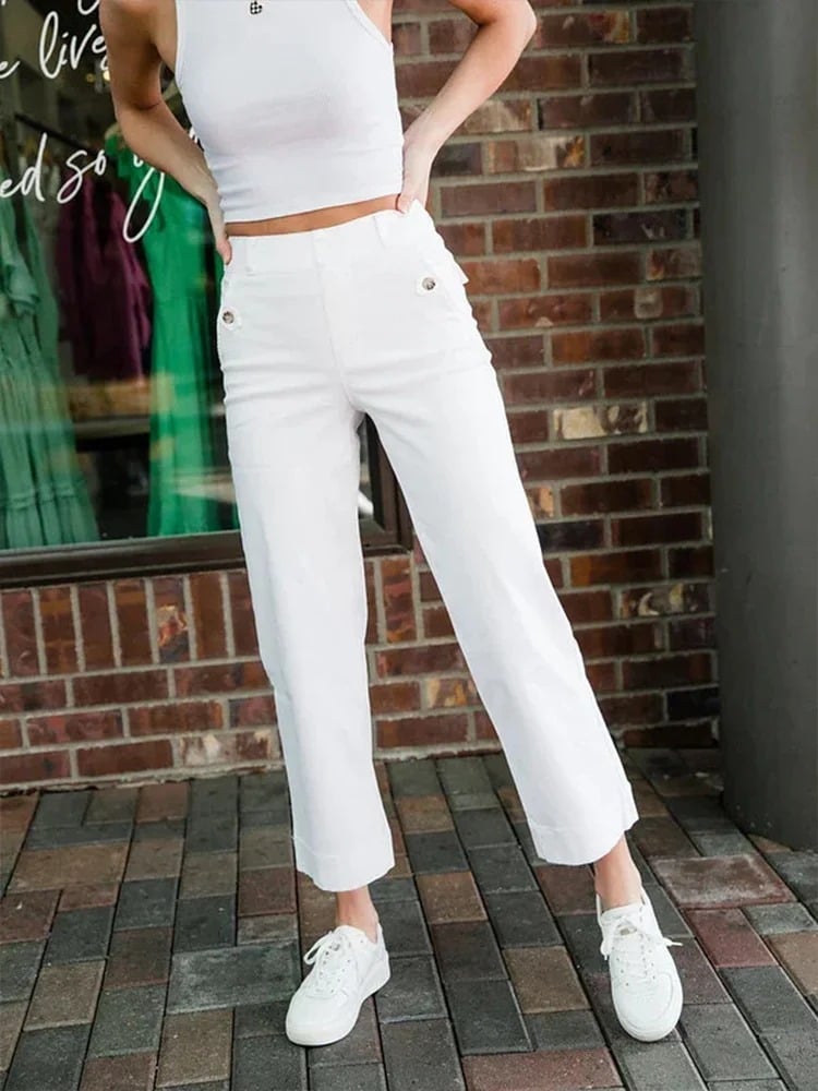 lusailstore-Tummy Control Twill Cropped Wide Leg Pant