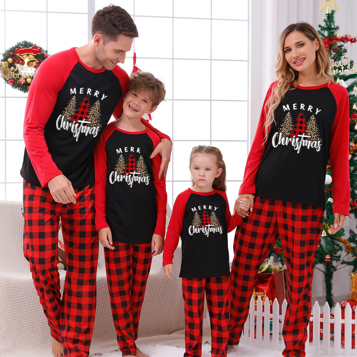 lusailstore -Christmas Elements Print Family Pajama Sets