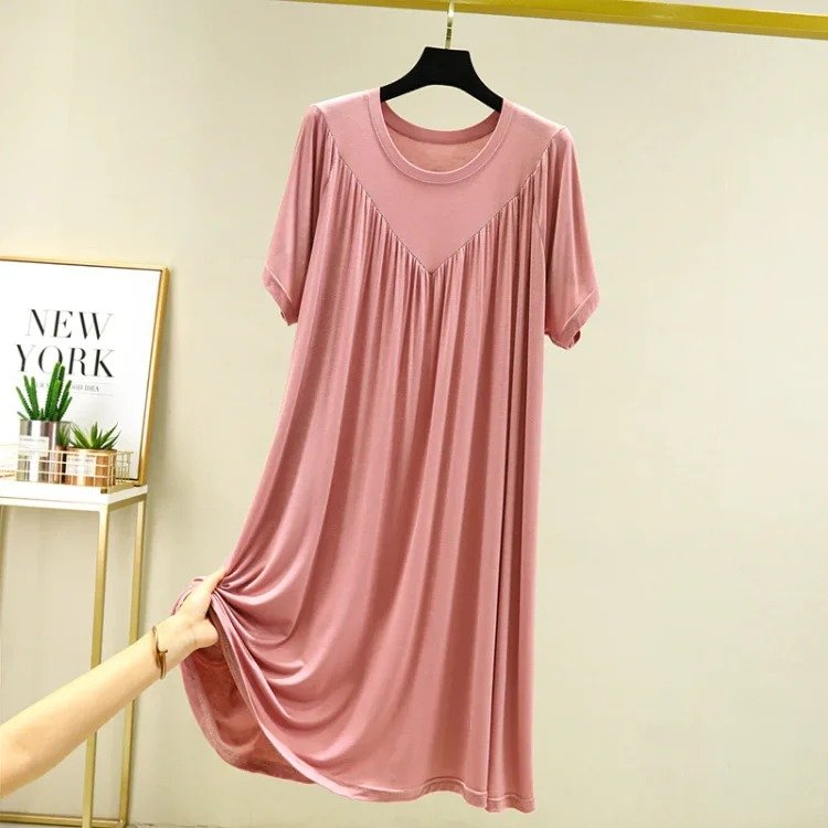 lusailstore - solid color super soft pleated pajamas dresses