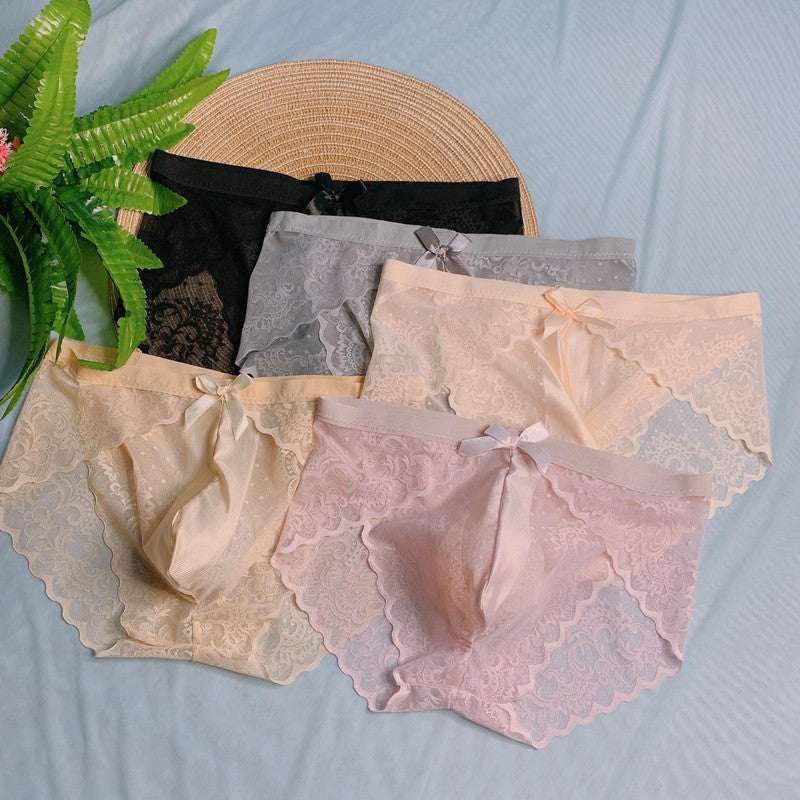 lusailstore - Mens Sexy High Waisted Sheer Briefs Lace Thong