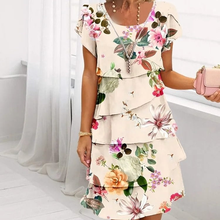 lusailstore - Multi-floral print layered dress