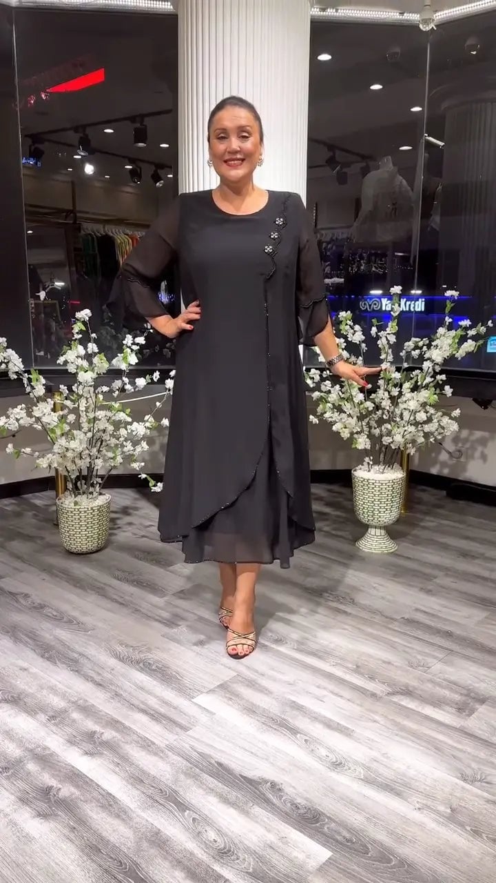 lusailstore - Women's chiffon solid color loose dress
