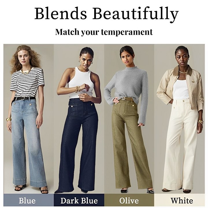lusailstore - Wide-leg sailor jeans with tummy control