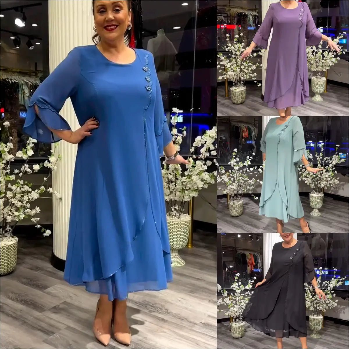 lusailstore - Women's chiffon solid color loose dress
