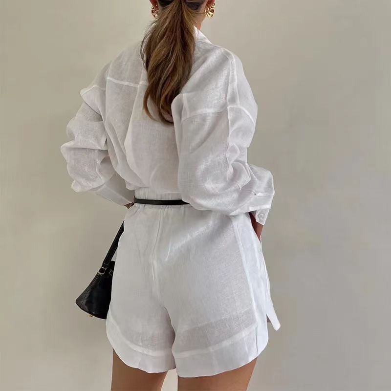 lusailstore -Women's Casual Linen Blouse and Shorts Set