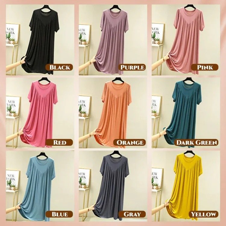 lusailstore - solid color super soft pleated pajamas dresses