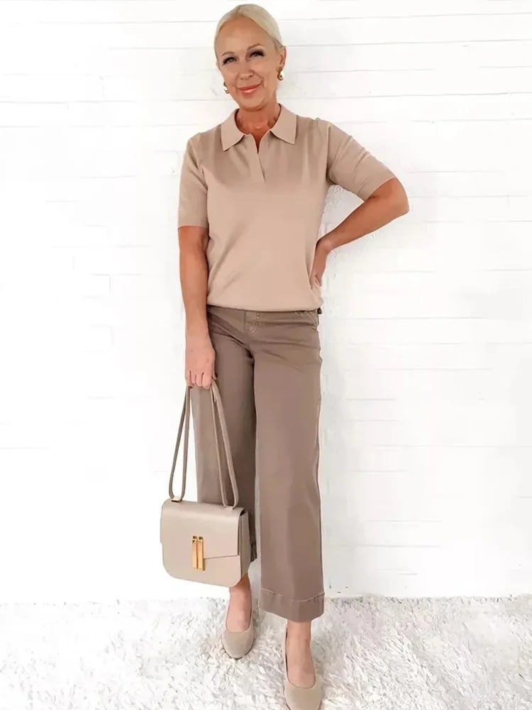 lusailstore-Tummy Control Twill Cropped Wide Leg Pant