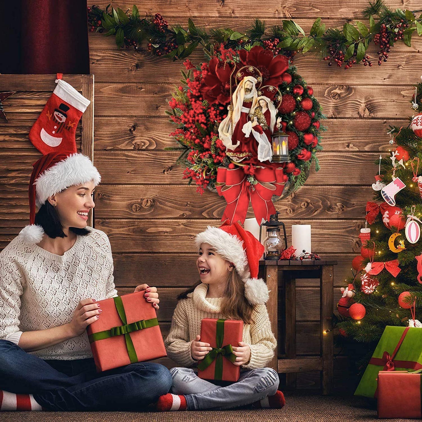 lusailstore - Holy Christmas Wreath with Lights