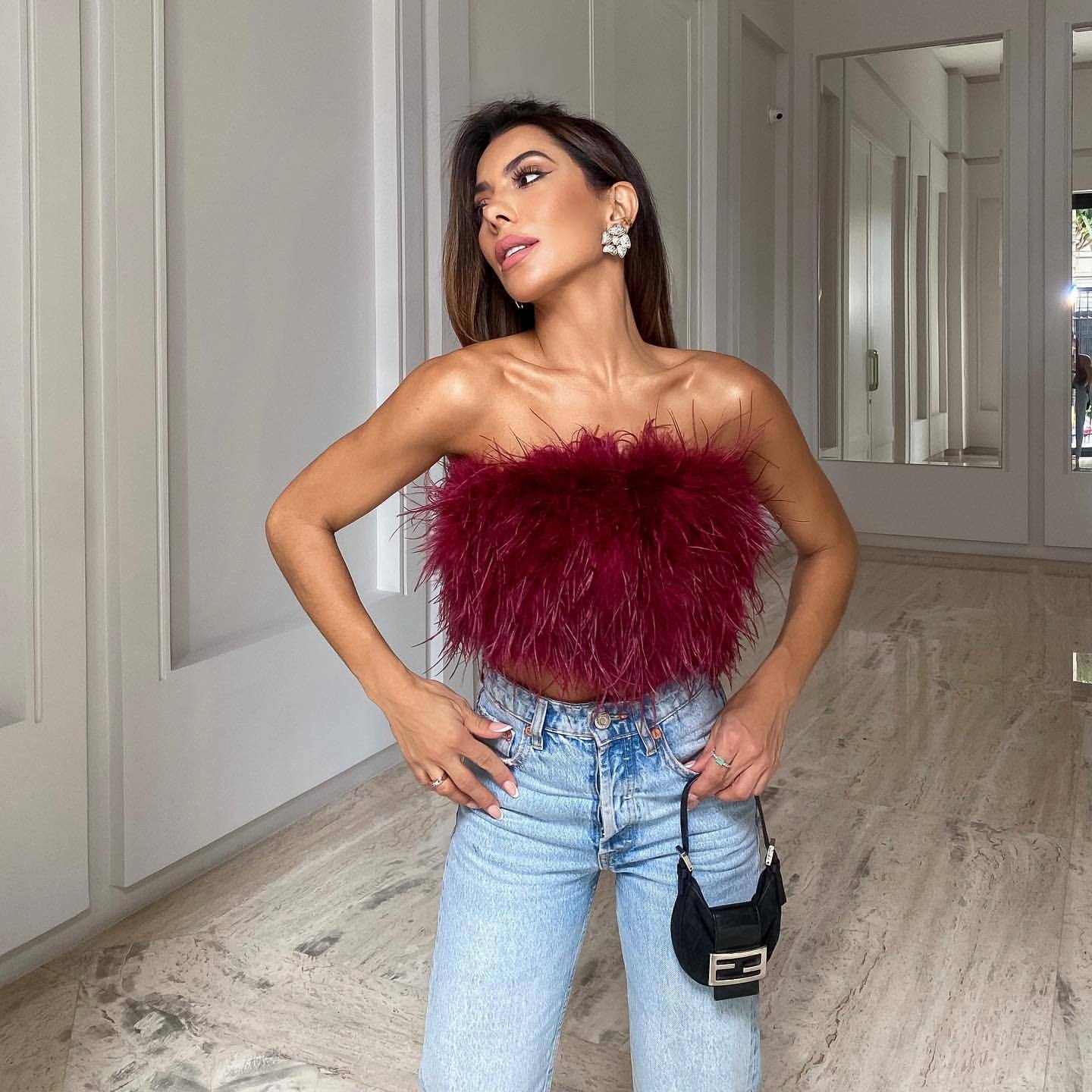 lusailstore - New fashion fluffy fur tube top