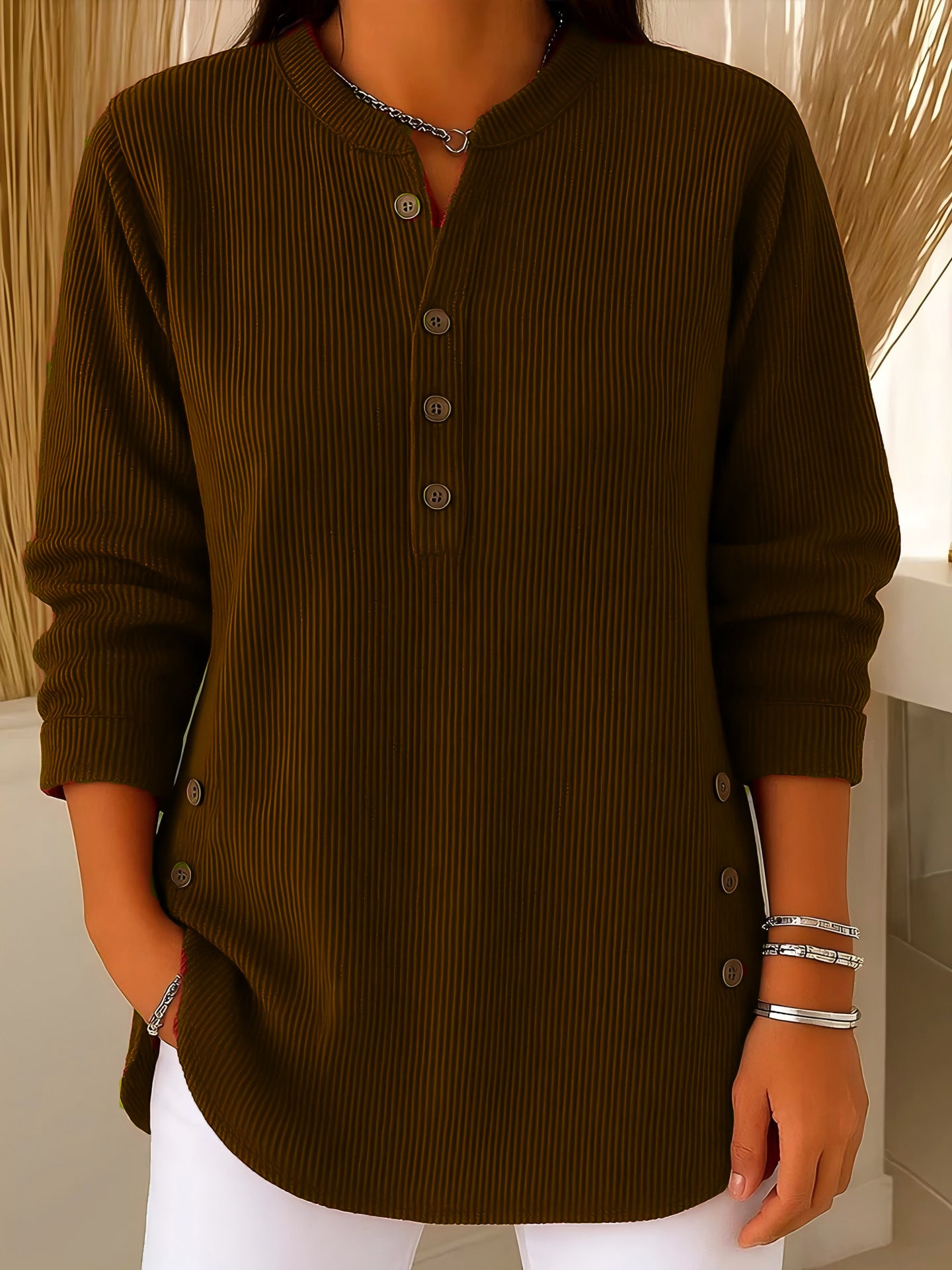 lusailstore - Women's Solid Color Crew Neck Long Sleeve Casual Loose Knit Pullover