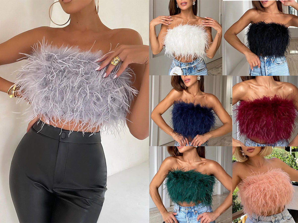 lusailstore - New fashion fluffy fur tube top