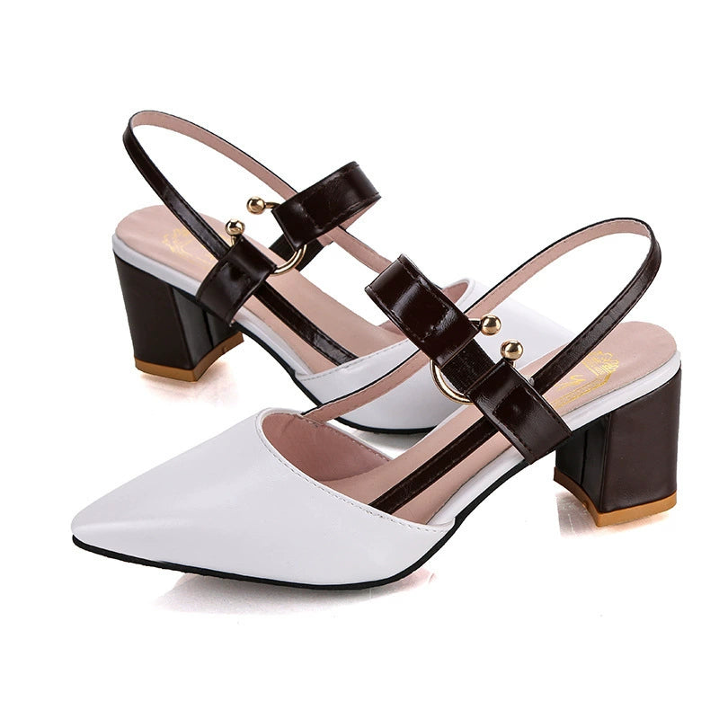 lusailstore -Women's thick heel pointed toe buckle high heel sandals