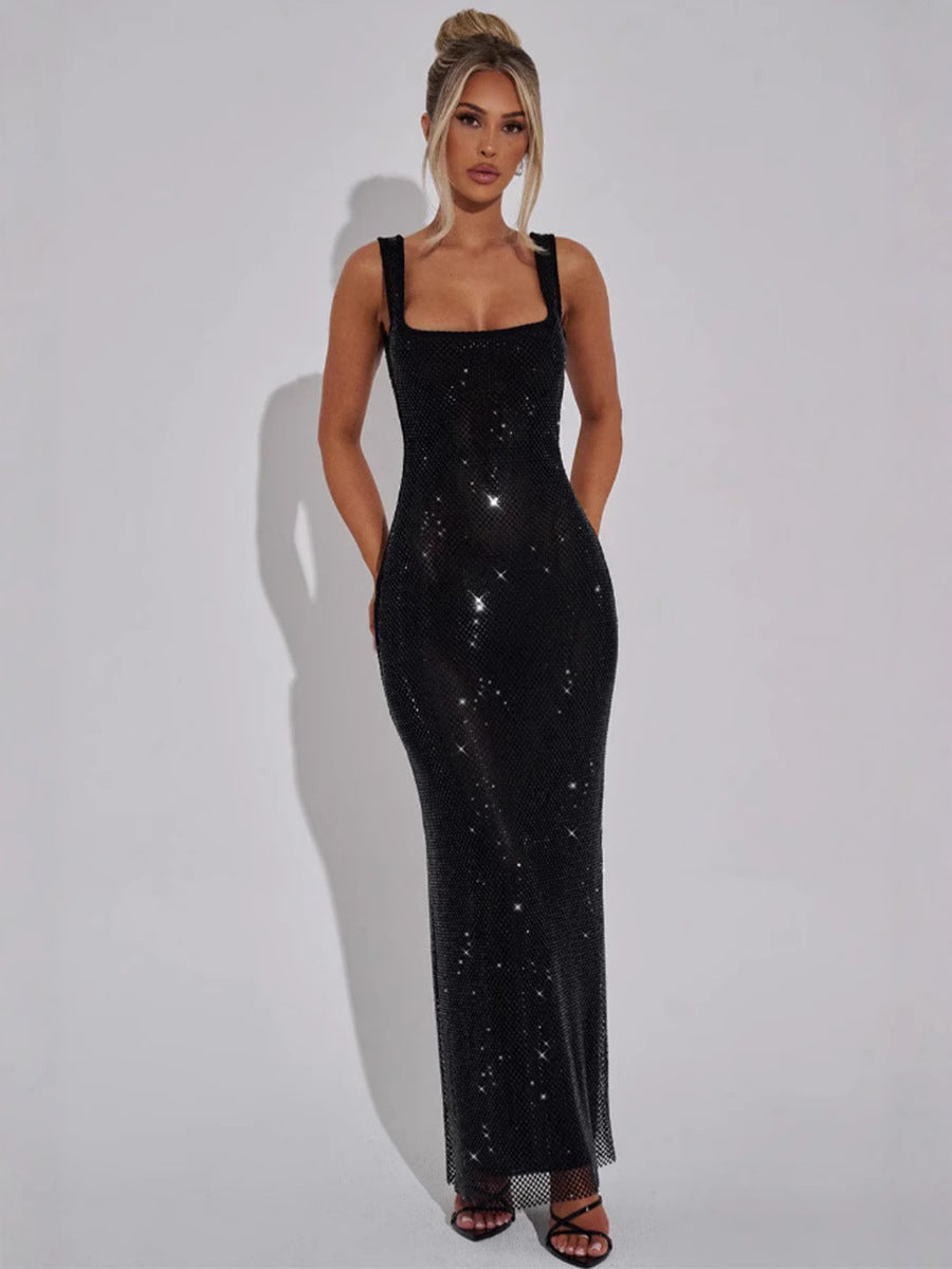 lusailstore - Sparkling Square Neck Sequined Maxi Dress