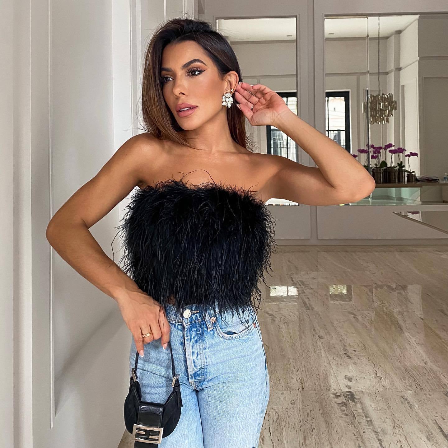 lusailstore - New fashion fluffy fur tube top