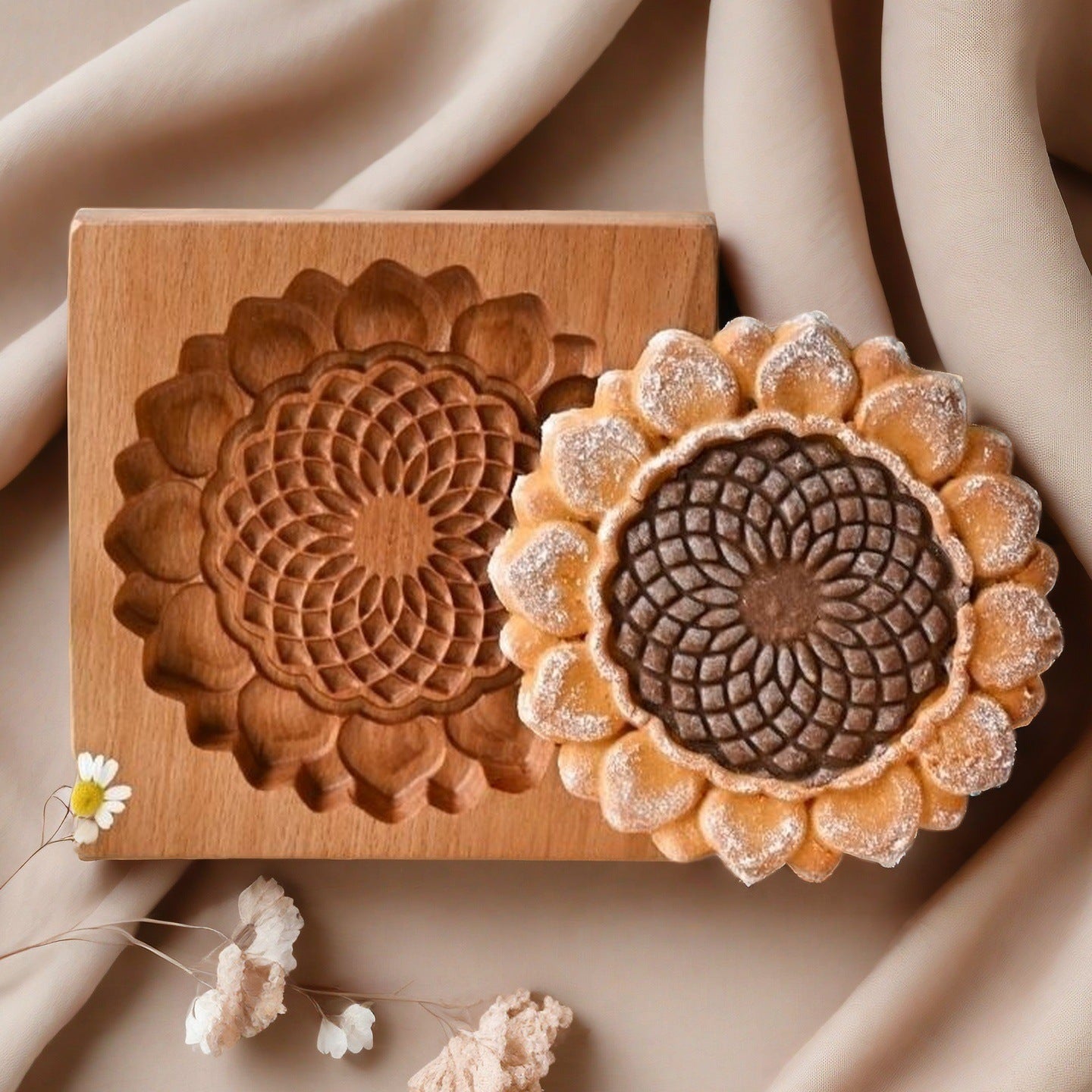 Cross-Border Cookie Mold Cutter Beech Cookie Shortbread Wooden Cookie Mold Biscuit Mold Flower