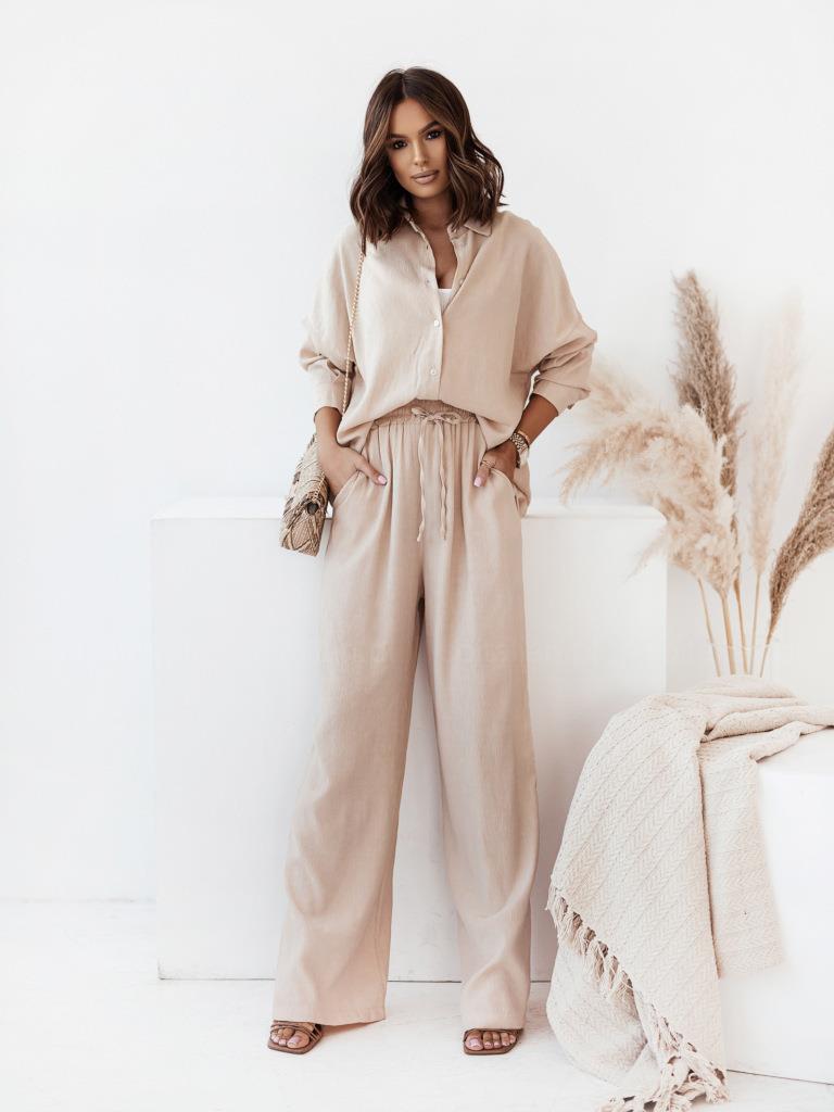 lusailstore - Long-sleeved shirt wide-leg pants casual suit
