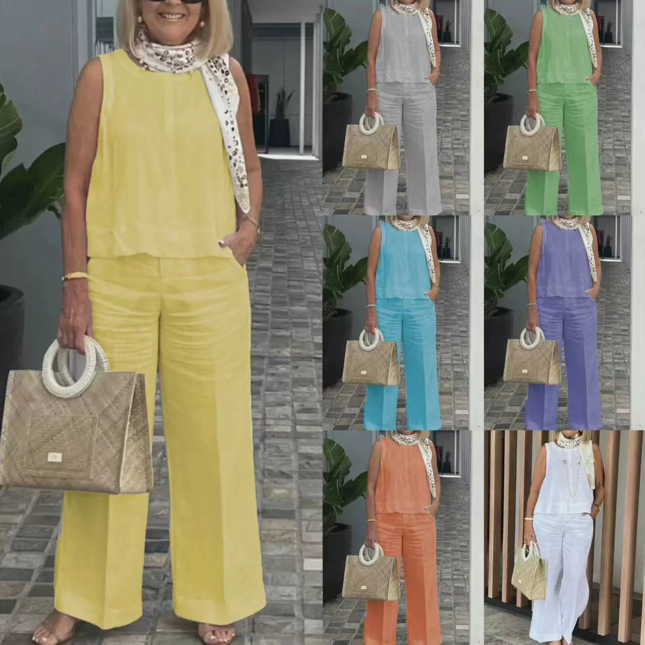 lusailstore - Cotton and linen sleeveless suit