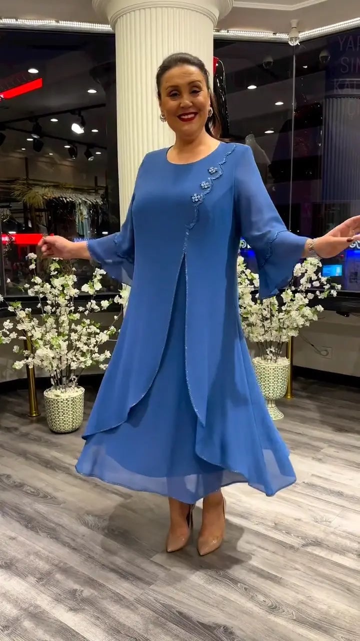 lusailstore - Women's chiffon solid color loose dress