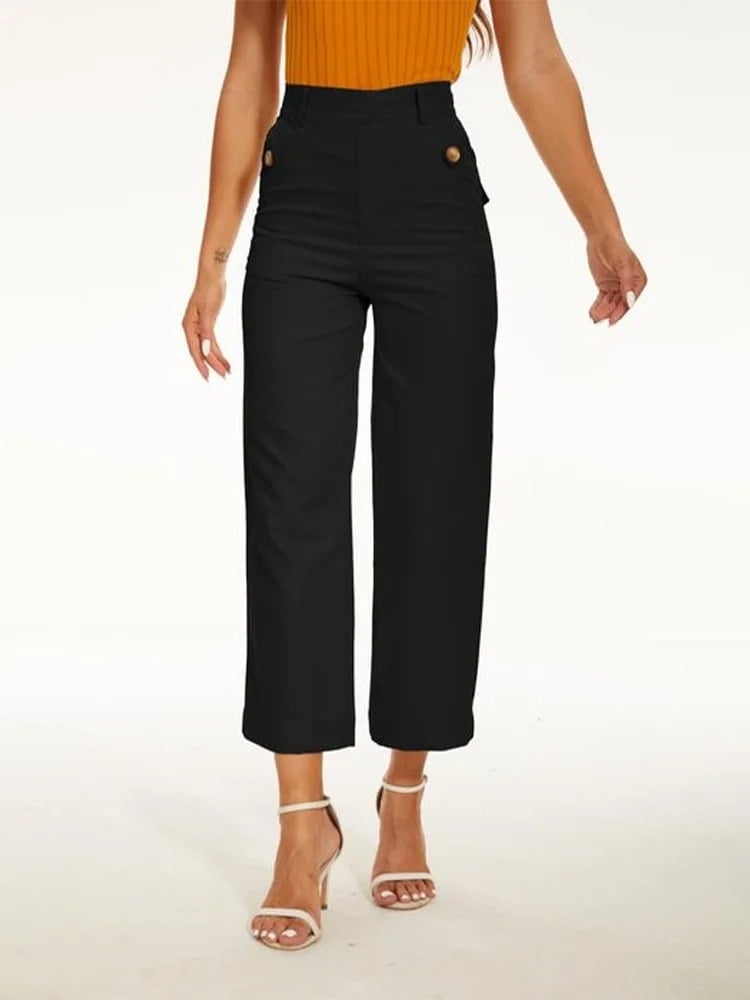 lusailstore-Tummy Control Twill Cropped Wide Leg Pant
