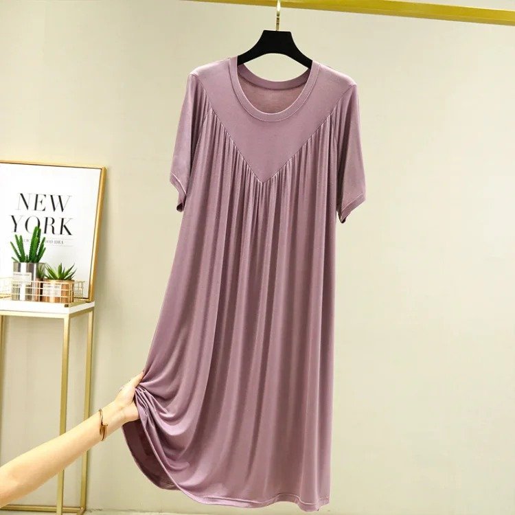 lusailstore - solid color super soft pleated pajamas dresses