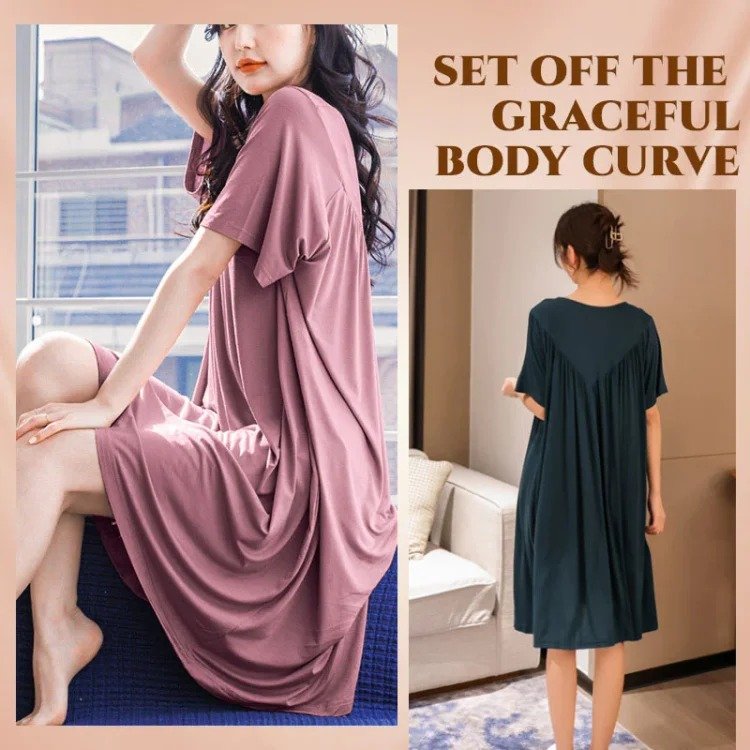 lusailstore - solid color super soft pleated pajamas dresses