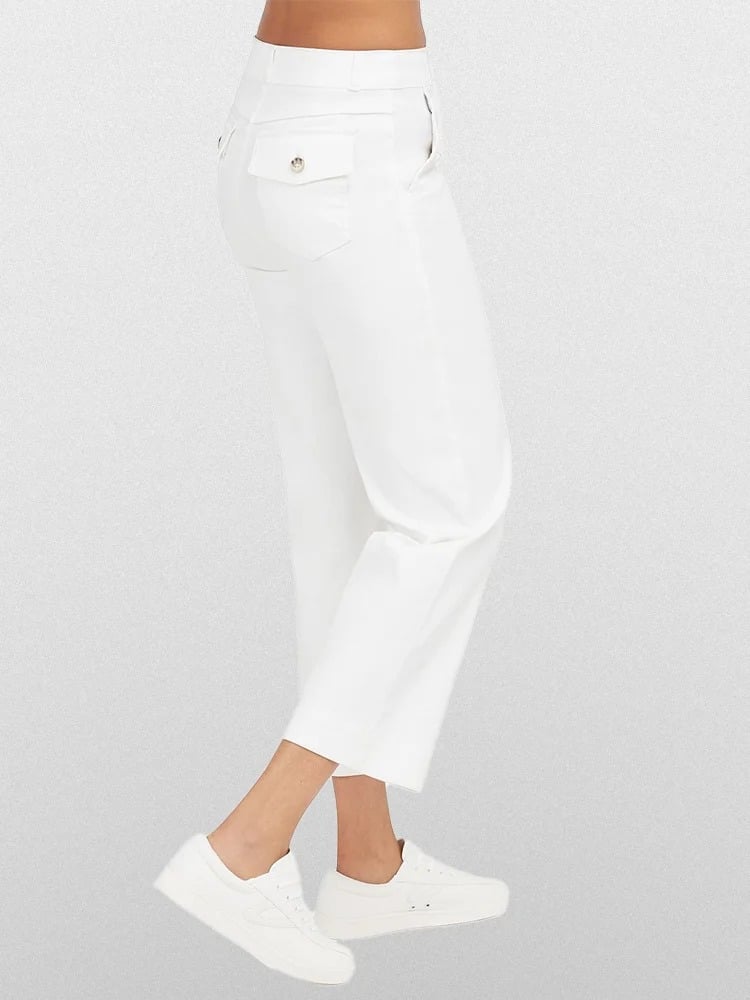 lusailstore-Tummy Control Twill Cropped Wide Leg Pant