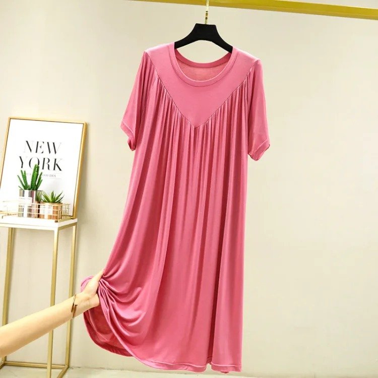 lusailstore - solid color super soft pleated pajamas dresses