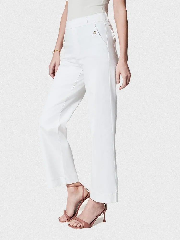 lusailstore-Tummy Control Twill Cropped Wide Leg Pant