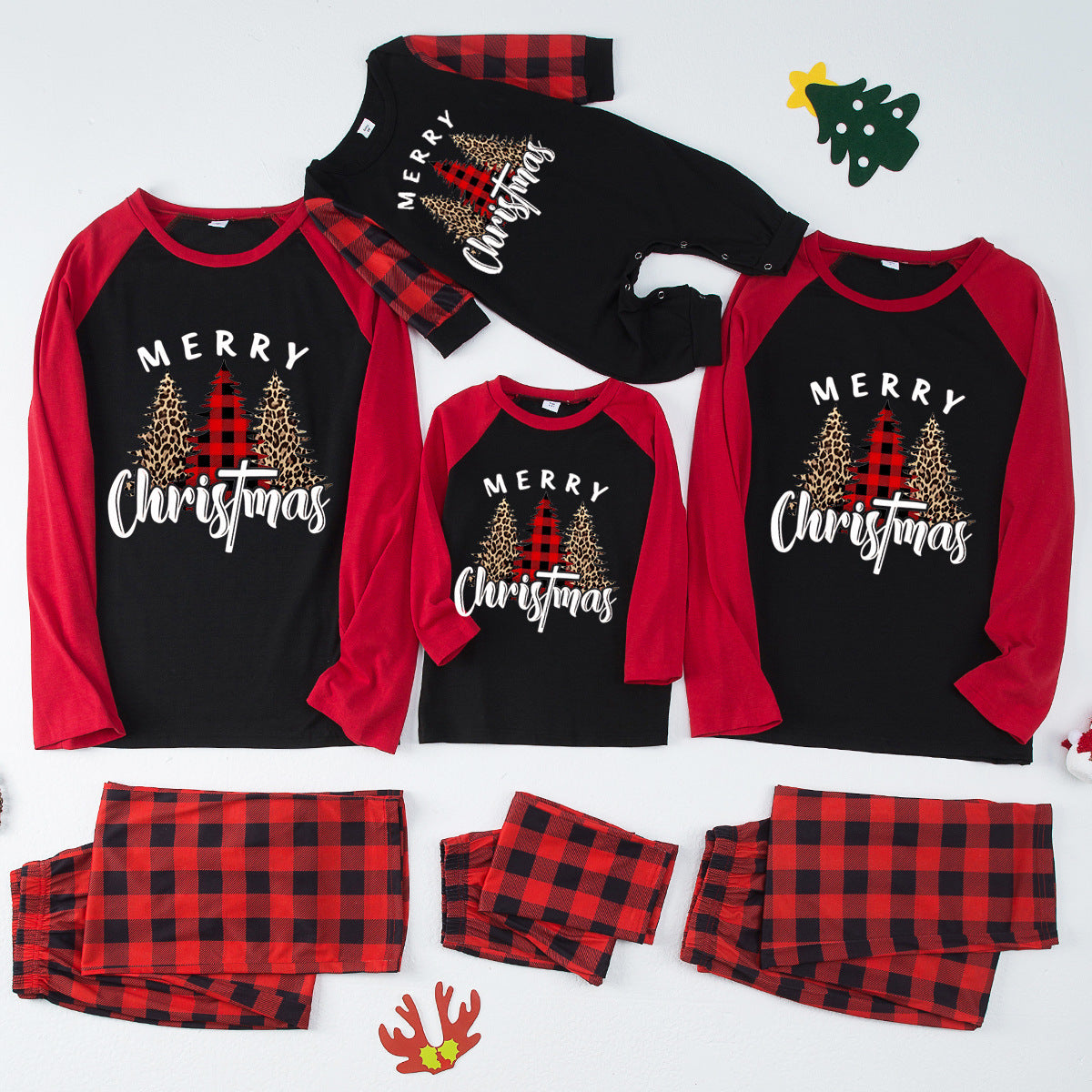 lusailstore -Christmas Elements Print Family Pajama Sets