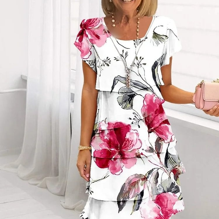 lusailstore - Multi-floral print layered dress
